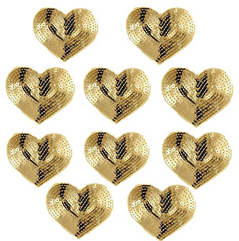 Ximkee, confezione da 10 toppe ricamate da applicare con ferro da stiro a forma di cuore Gold