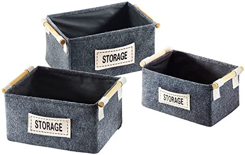 Kobolo Regalkorbset STORAGE aus Filz mit Holzgriffen Filzbox 3er Set