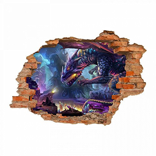 nikima - 097 Wandtattoo Drache Fantasy - Loch in der Wand - in 5 Größen - wunderschöne Kinderzimmer Sticker und Aufkleber bezaubernde Wanddeko Wandbild Junge Mädchen Größe 750 x 520 mm