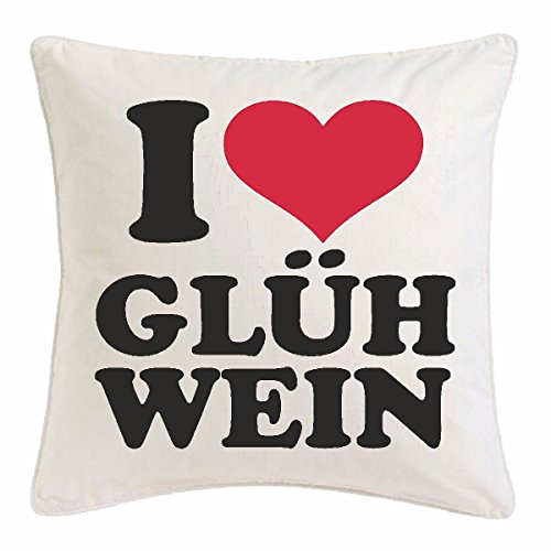 Kissenbezug 40x40cm I Love GLÜHWEIN - Weihnachtsmarkt - GLÜHWEINBECHER - GLÜHWEINSTAND - Nikolaus aus Mikrofaser in Weiß