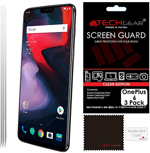 TECHGEAR [3 Pack] Screen Protectors for OnePlus 6 - Clear Lcd Screen Protector Guard Covers Compatible with OnePlus 6