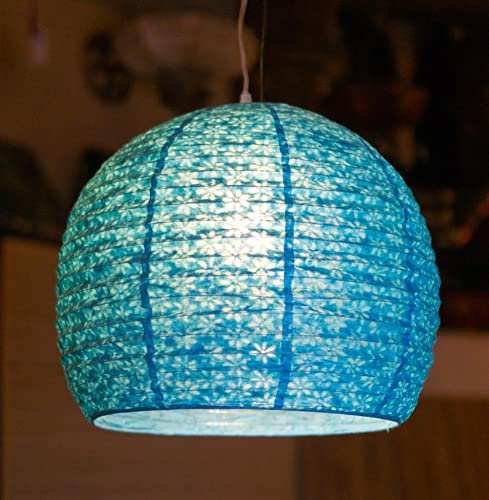 GURU SHOP Halbrunder Lokta Papierlampenschirm, Boho Hängelampe Coronada - Ø 40 cm Türkis
