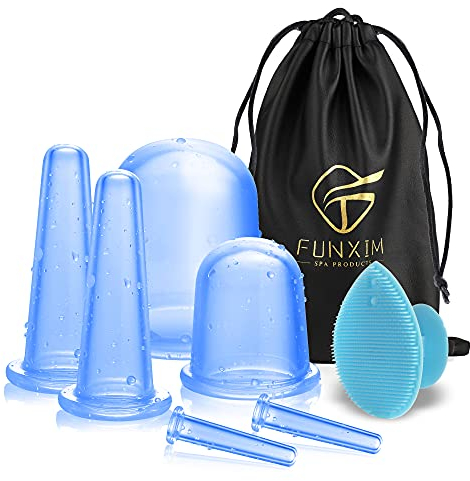 Silikon Schröpfen, Schröpfgläser silikon Entferner Massagegerät mit Körper Schröpfen, Gesicht schröpfen, Auge schröpfen, Gesichtsreinigungsbürste und Kordelbeutel, 7 pcs Anti Aging