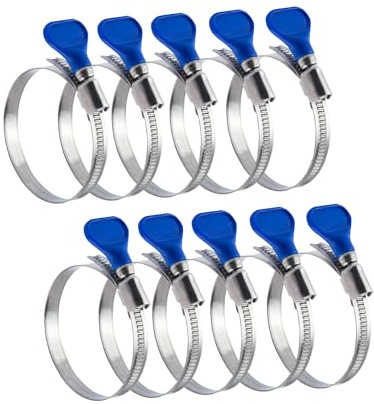 POWERTEC 70262 2-1/2 Inch Key Hose Clamp, Thumb Screw Key Adjustable Stainless Steel Hose Clamps for Dust Collection, Dust Collector and Dryer Vent Hose, Pipe Clamp, RV Clamp, Worm Gear Clamp, 10 pack