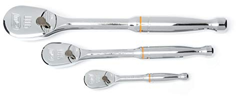 GearWrench 3 Piece 1/4, 3/8 & 1/2 Drive Full Polish Ratchet Set, 90 Tooth - 81206T, Multi
