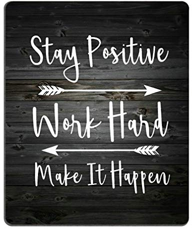 Wasach Gaming Mouse Pad Custom, Stay Positive Work Hard and Make It Happen Inspirational Quotes Art Rustic Black Old Wood White Quote