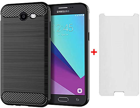 Asuwish Handyhülle für Samsung Galaxy J3 2017 Hülle mit Glas Folie Panzerfolie Schutzfolie und Extra Dünn Silikon TPU J3 Pro J 3. 2017 Duos J330F Slim Handy Hüllen Schutzhülle Phone Case Schwarz