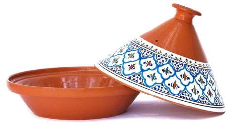Kamsah Tagine Pot for Cooking and Flavor Enrichment - Medium Clay Pot 10”, 3.1 QT - Non-Stick Handmade Cookware - Moroccan Ceramic Pots for Cooking with Lid & Serving Bowl - Bohemian Classic Turquoise