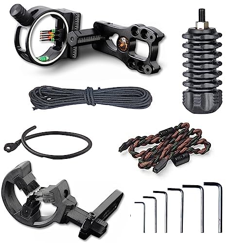 MILAEM Bogenschießen Compoundbogen Zubehör Set 5 Pin Bogenvisier Pfeilauflage Bogenstabilisator Peep Sight Bogenschlinge für Compoundbogen Outdoor Jagdtraining (Schwarz)