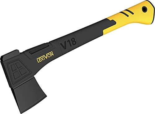 LEXIVON Hache de Survie V18 – Hachette Bois Bucheron de 45 cm | Merlin Bois fendre | Manche Ergonomique en Composite Fibre de Verre avec Grip en Caoutchouc TPR | Étui de Transport Inclus (LX-V18)