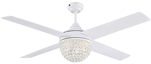 72262, Moderner 132 cm Deckenventilator Kelcie von Westinghouse Lighting mit Beleuchtung und Fernbedienung, Ausführung in Weiß, Lampenschirm mit Kristallprismen