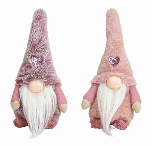 Spetebo Wichtel im 2er Set - Wichtel mit Herz in pink/rosa - Weihnachtsdeko Tischdeko Fensterdeko zum hinstellen