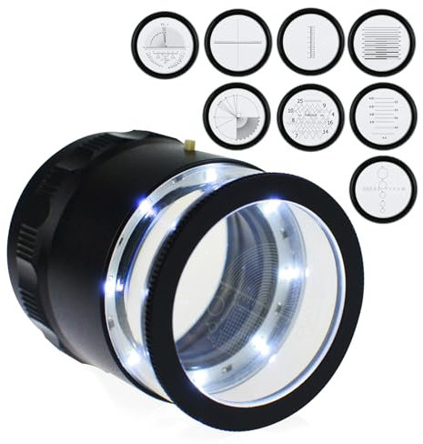 Juwelierlupe mit barer Fadenkreuz-Skala, LED-Licht, 25 mm Sichtfeld, für Schmuck, Edelsteine, Münzen, Hobby-Werkzeug (8 Glasskalen)