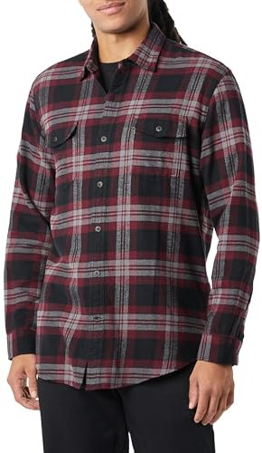 Amazon Essentials Men's Regular-Fit Long-Sleeve Two-Pocket Flannel Shirt, Black Burgundy Plaid, L