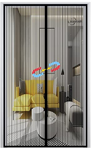 Moustiquaire Porte Magnétique, Auto-Adhésif Rideau en Maille, Fermeture Automatique, sans Perçage, pour Couloirs Patio Portes-Black-A|| 120x220cm(47x86inch)