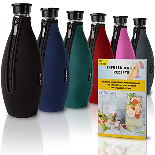 SODAZiP® Premium Schutzhülle kompatibel mit SodaStream Crystal Glaskaraffe [EXTRA KÜHLEFFEKT] - Bruchschutz Neopren Hülle für Soda Stream Glasflaschen - Zubehör für unterwegs (Schwarz)