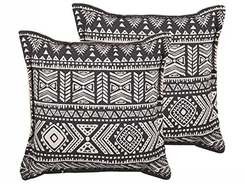 Beliani Trendy Dekokissen Ethno 45 x 45 cm Polsterbezug schwarz/beige 2er Set Sirvan