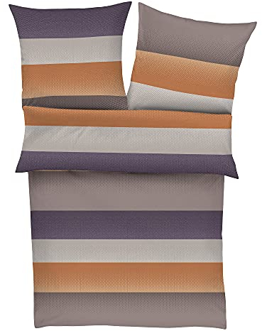 s.Oliver Satin-Flanell Bettwäsche 155x220cm, Satin Biber Kombination als Ganzjahresbettwäsche orange 100% Baumwolle, 2 TLG. mit Reißverschluss