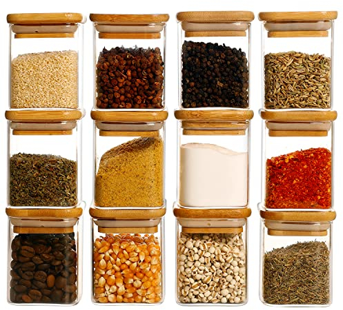 Glass Spice Jars with Bamboo Lids - 20 Pcs Thicken(2.4mm) 4oz Airtight Seasoning Containers with 131 Waterproof Minimalist Spice labels Preprinted - Small herb Jars for Pantry Organization and Storage
