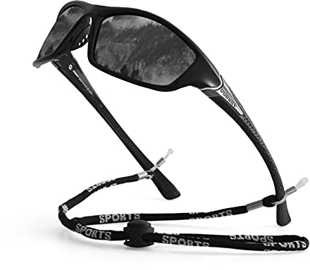 yoofun Sonnenbrille Herren Polarisiert UV400 Schutz zum Fahren Radfahren Golf Fischen Laufen Segeln Skifahren mit Brillenband Sunglass Strap, Schwarz&Gun/Schwarz