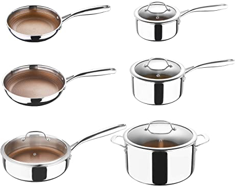 MasterPRO GIRO - Juego de utensilios de cocina, incluye ollas y sartenes, acero inoxidable, revestimiento antiadherente, apto para horno y todas las superficies de cocción
