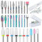 30-teiliges Nagelbohrer-Set mit 30-Loch-Halter, 3/32 Zoll 12-teilige Wolframkarbid-Bits, 7 Diamant-Karbid-Bohrer für Nägel, 7 Keramik-nagelfräser bit und 2 Quarz-Nagel-Spitz-Nagel-Bits für Nagelbohrer