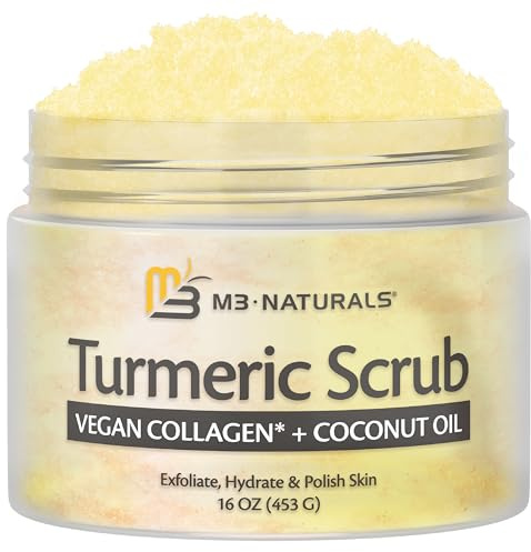 Exfoliating Turmeric Scrub and Skin Exfoliator with Collagen and Coconut Oil, Gently Exfoliates Face, Body, Hands, and Feet, Moisturizing Skincare, 16 oz by M3