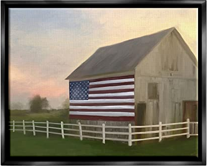 Stupell Industries Amy Hall Amerikanische Flagge, ländliche Scheune, Sonnenuntergang, Bauernhoflandschaft, Design
