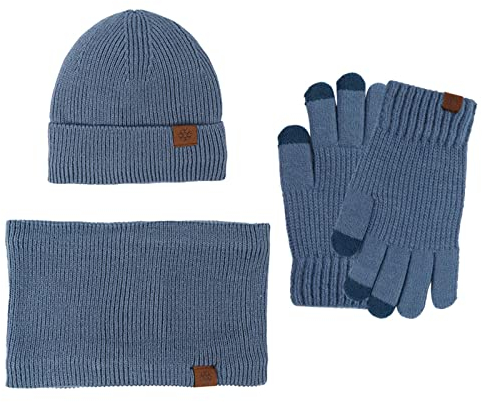 Mütze Schal und Handschuh Set Damen Wintermützen 3 Stück Halswärmer und Handschuhe Mütze Handschuhe Schal Set Herren, blau, One size