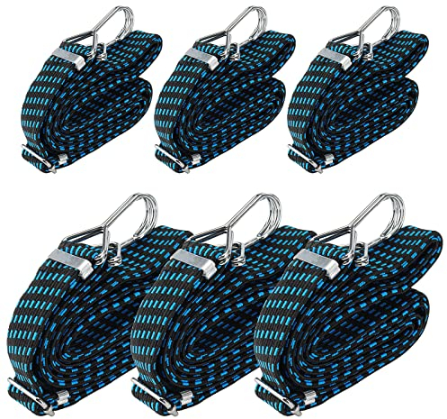 NGOSUET 6er-Set 2M/3M x 30mm Verstellbar Spanngummi mit Haken, Gummi Spannseile, Flach Spanngurt mit Metallhaken, Gepäckspanner Gummiseil, Breit Gummizug Set in 2 Längen für Fahrrad Motorrad-Blau