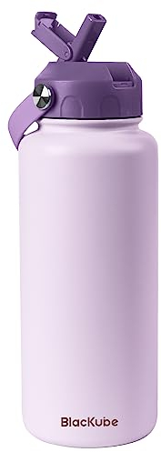 Blackube Edelstahl Trinkflasche mit Strohhalm-trinkflasche 1l-Thermosflasche Thermoskanne - BPA-Frei, Auslaufsicher, Große Trinkflasche aus Metall