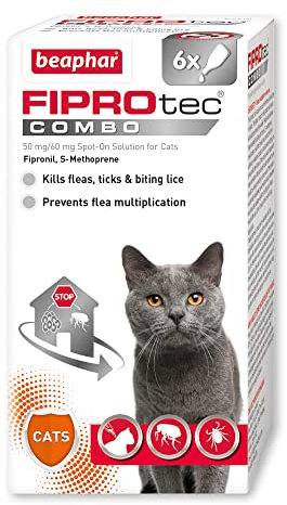 Beaphar - FIPROtec® COMBO for Cats – 6 pipettes - Kills Fleas, Flea Eggs, Flea Larvae & Ticks - Stops Fleas Multiplying on Pet and in Home - Vet Strength Cat Flea Treatment