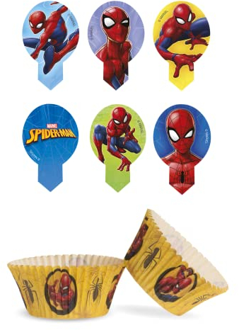 Spiderman Set 20x Essbare Einstecker Pins + 25x Muffinschalen Tortendeko Kindergeburtstag Deko Muffin Cupcakeförmchen mehrfarbig