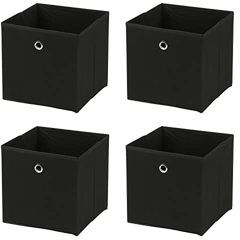 Taylor & Brown Set of 4 Large Foldable Square Storage Cubes, Fabric Organiser Canvas Cube Boxes Collapsible for Home, Bedroom, Nursery Office, Playroom Toys, 30x30x30cm (Black)