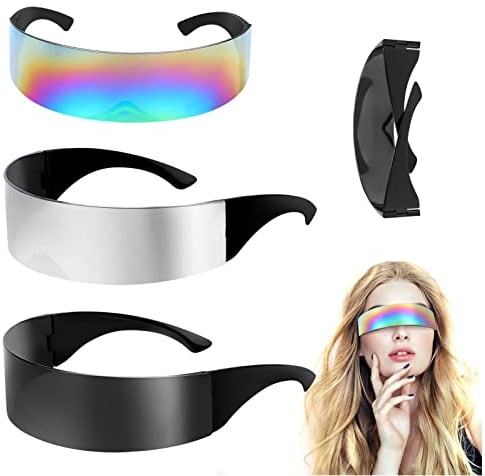 3 Stück Futuristische Sonnenbrille Verspiegelte Partybrille Funbrille Schnelle Brille Rave Sonnenbrille Futuristische Briller Fun Glasses Rollenspiel Halloween Brillen Set für Festivals Rollenspiel