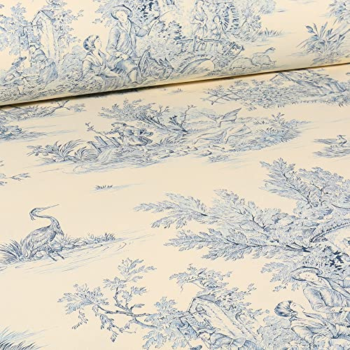 Tissu Toile de Jouy grande largeur Pastorale sur fond Ecru - Par 50 cm