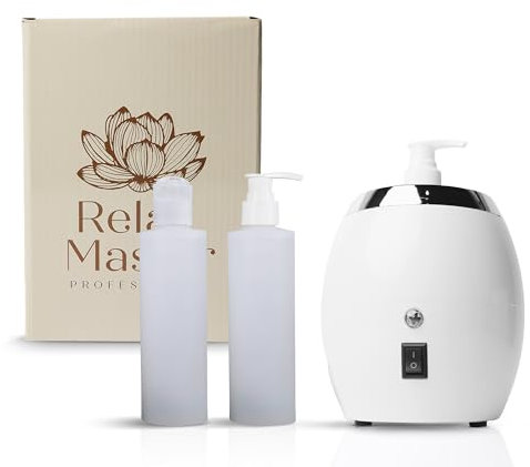 Massageölwärmer 2.0 - Relax Master - Inklusive 2 Spender - Professionelles Elektrisches Massagegerät - Massagesalons - Guasha - Elektrischer Öl-Wärmer - Wellness Weiß