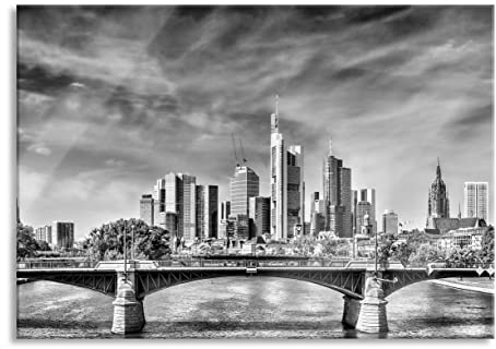Pixxprint Glasbild, Wandbild aus Echtglas, Skyline von Frankfurt am Main, 60x40 cm, inkl. Aufhängung und Abstandshalter