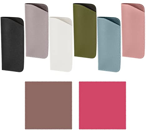 Custodia per occhiali morbida da 6 pezzi, panno per occhiali da 2 pezzi, custodia per occhiali antigraffio, custodia per occhiali da sole in pelle, custodia per occhiali portatile (6 colori)