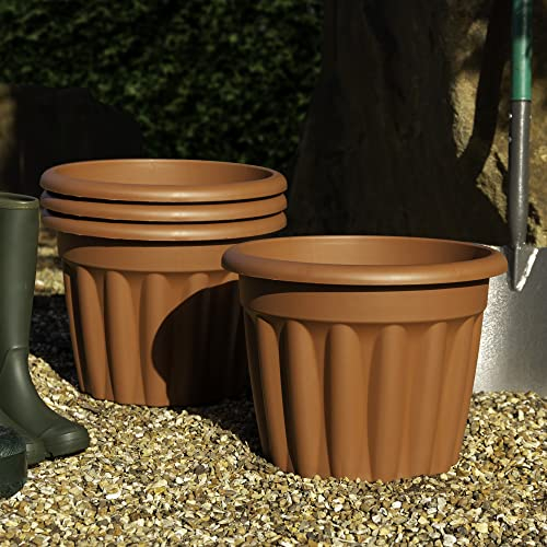 Wham 4x 40cm Vista Plastic Planter, Round Garden Plant Pot, Medium Floor Pot (40cm, 20L, Pack of 4) Indoor/Outdoor, Made in UK (Terracotta)