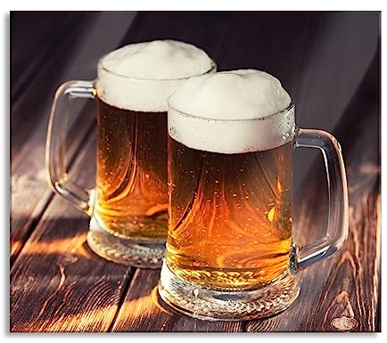 Zwei Maßkrüge Bier Herdabdeckplatte & Spritzschutz aus Echtglas | Für Herd-Kochfelder | 60x52 cm