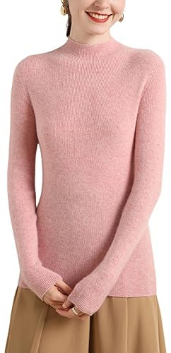 Valin Pull Cachemire 95% Femme Col Montant Rose à Rayures Tricoté Mince Manches Longues Fin Pull en Cachemire et Laine,38,MZ2222