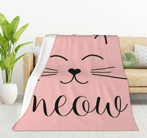 HGOD DESIGNS Niedliche Katzendecke für Damen, leicht, weiches Fleece-Flanell, Überwurfdecke, Katze, Lächeln, Miau, Sofa, Couch, Wohnzimmer, 130 x 150 cm