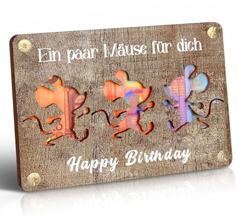 Frexpor Geldgeschenke Geburtstag, Geburtstagskarte aus Holz im Kleinformat, Coole Geldgeschenk Verpackung, Kreatives Geldkarte Geburtstag (Holz Maserung)