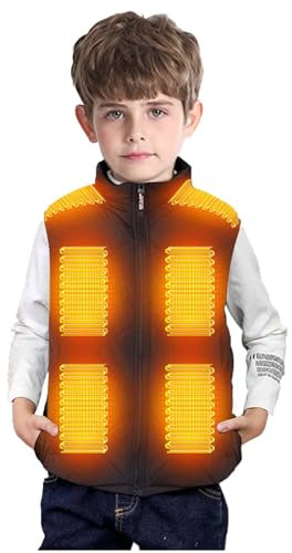 Veste Chauffante Enfant Garçons et Filles USB à Capuche - 3 Températures Réglables - Manches Longues - Garçons Filles Gilet Chauffant avec Zips Vêtement Lavable Doudoune Chasse Enfants Hiver