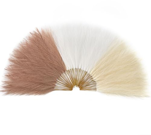 Serwalin 𝟲𝟬𝙥𝙘𝙨 Pampasgras,45cm Faux Pampasgras Dekoration,Flauschiges künstliches Pampasgras für Valentinstag Dekoration,Boho Dekoration,Wohnzimmer,Haus,Vase Füllung,Hochzeit(Weiß und Braun)