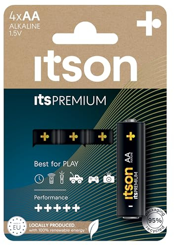ITSON, AA Premium batterie alcaline, confezione da 4, consigliate per fotocamere, controller di gioco, LR6IPR/4CP