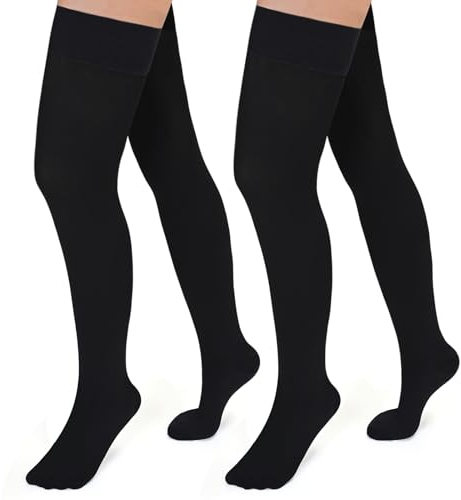 Evolyline 2 Paar Medizinische Kompressionsstrümpfe Damen & Herren 20-30 mmHg, Klasse II Oberschenkel Lang Stützstrümpfe Kompressionssocken für Flugreisen Abgestufte Unterstützung bei Krampfadern