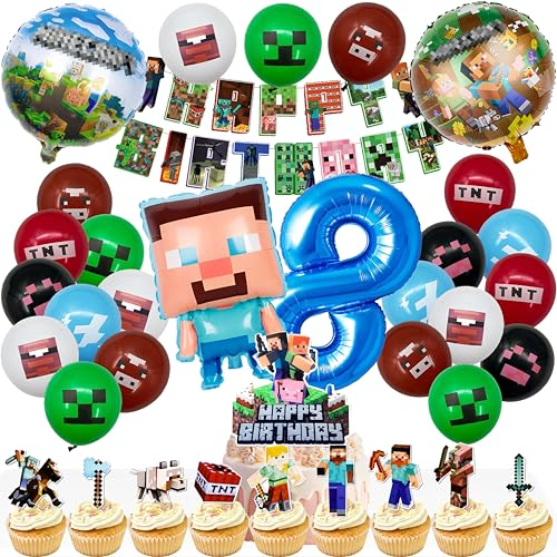 IRONIUM 42 Stück Geburtstagsdeko 8 Jahre Junge, Luftballons Geburtstag Party Set, Ballons Geburtstag Deko Party Set für Kinder (8)