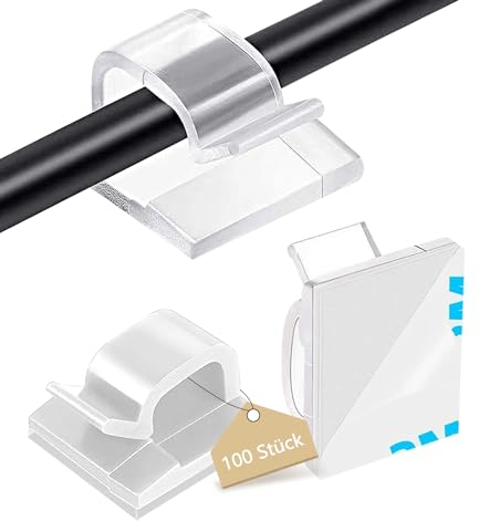 Abnii 100 Stück Kabelhalter, Outdoor Indoor Kabelclips Selbstklebend für Kabelmanagement, Kabelführung Organizer Kabelklemmen Haken Draht Halter für Kabelbefestigung Lichterkette, Klein 3M Kleber